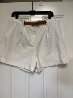Classic Ivory High-Waist Women’s Shorts with Built in Brown Belt